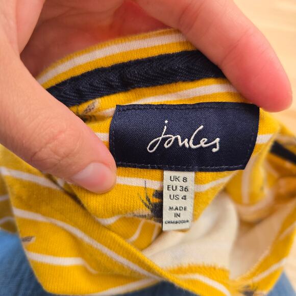 Joules Harbour Print Boat Neck Mustard Yellow Bee Stripe Long Sleeve Shirt US 4 - Picture 10 of 10